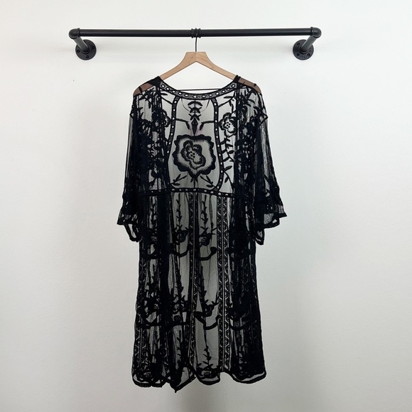 NWT LC Lauren Conrad Lace Sheer Lace Duster Kimono Black - Picture 6 of 6